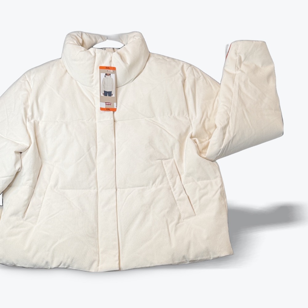 Levis‎ Corduroy Puffer Coat Womens 2XL Stand Collar Full Zip Levis Jacket